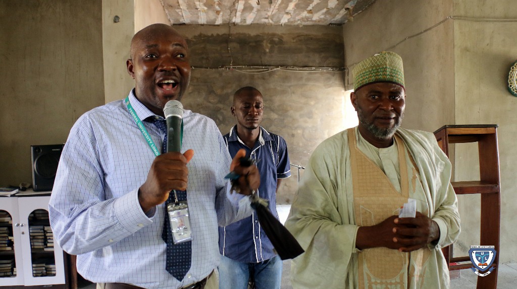 Pastor Kayode Ajibade, Chapel of Grace Chaplain making a remark at the University Central Mosque to demonstrate brotherliness among the two religious bodies on campus as part of the orientation programme
