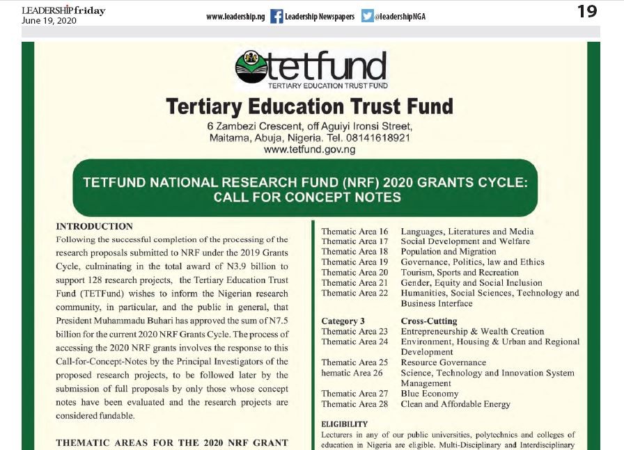 tetfund-national-research-fund-nrf-2020-grants-cycle-call-for-concept-notes