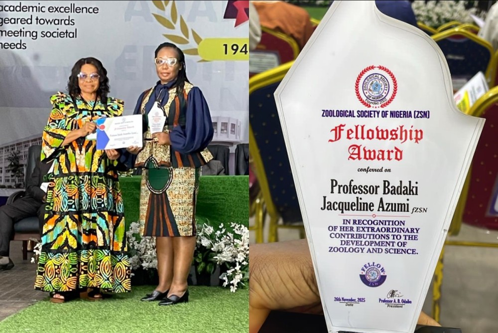 Zoological Society Of Nigeria Confers Fellowship Award On Ful Deputy Vice-chancellor, Prof. Jacqueline Badaki